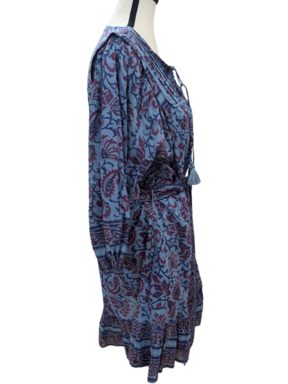 Cleobella Organic Cotton Paisley Boho Mini Dress M Blue Plum Belt Pockets - Picture 2 of 13